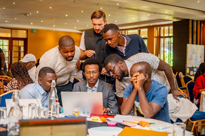 The team working outdoors during the sprint