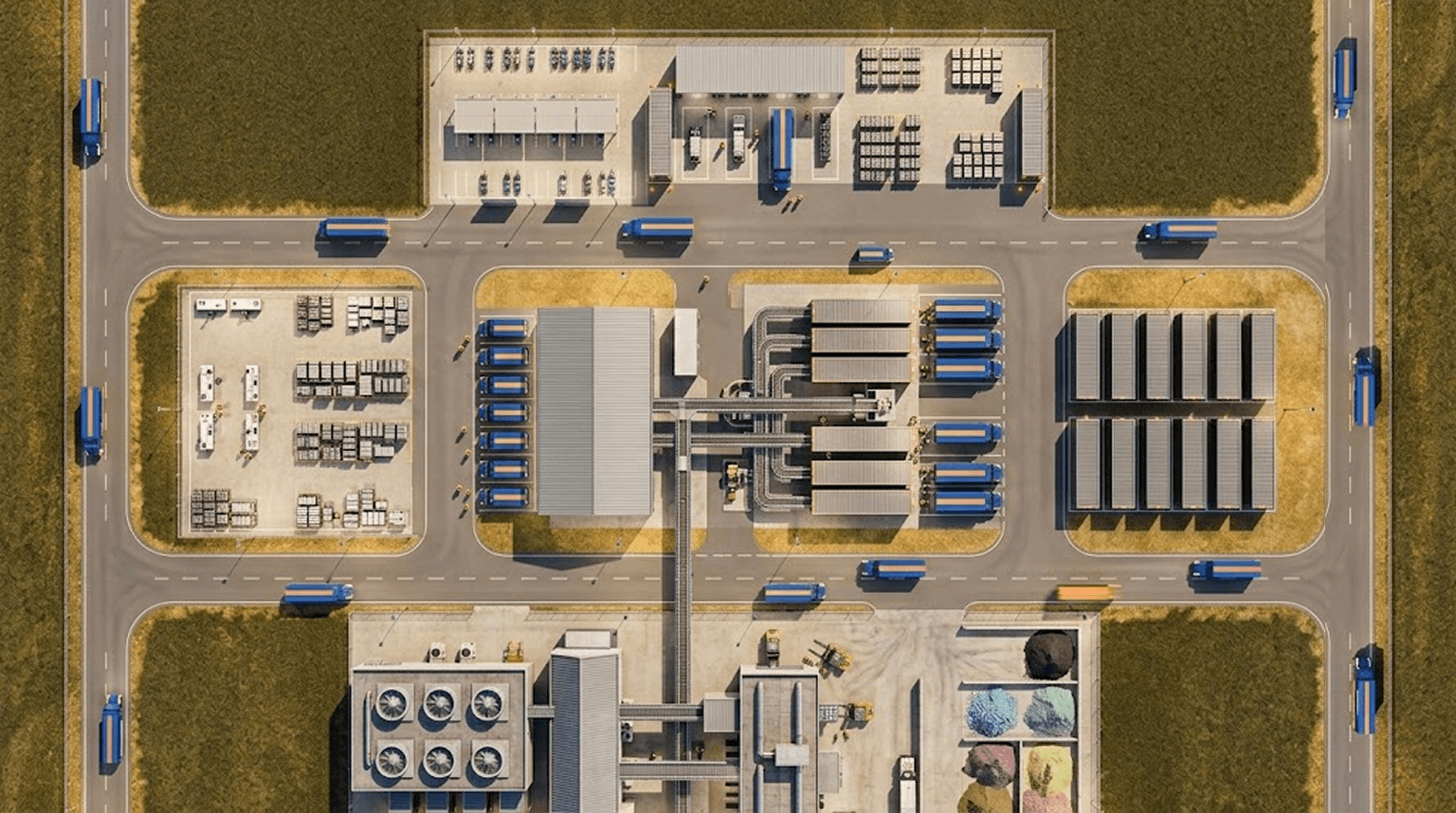 Battery collection logistics aerial view